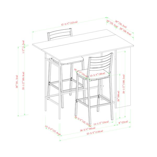 counter size table