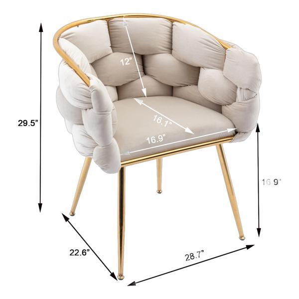 Briarlane Accent Chair - Beige Velvet Upholstery - Gold-Plated Metal Legs - CAB1187