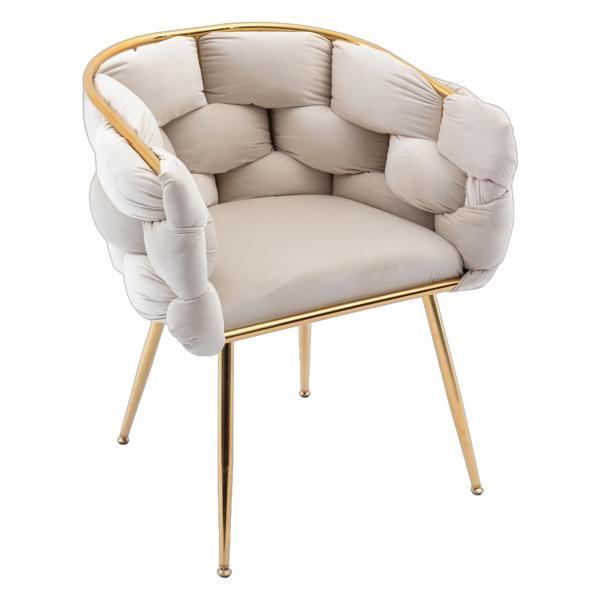 Briarlane Accent Chair - Beige Velvet Upholstery - Gold-Plated Metal Legs - CAB1187