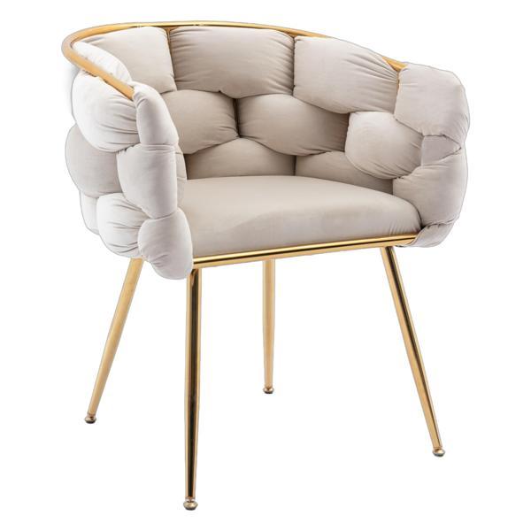 Briarlane Accent Chair - Beige Velvet Upholstery - Gold-Plated Metal Legs - CAB1187