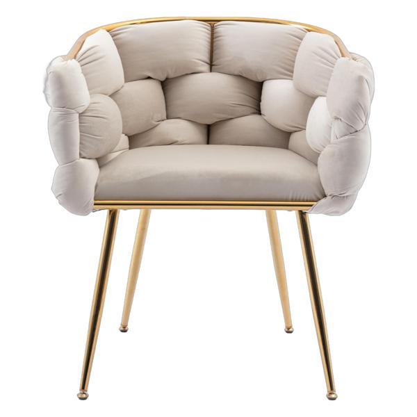 Briarlane Accent Chair - Beige Velvet Upholstery - Gold-Plated Metal Legs - CAB1187