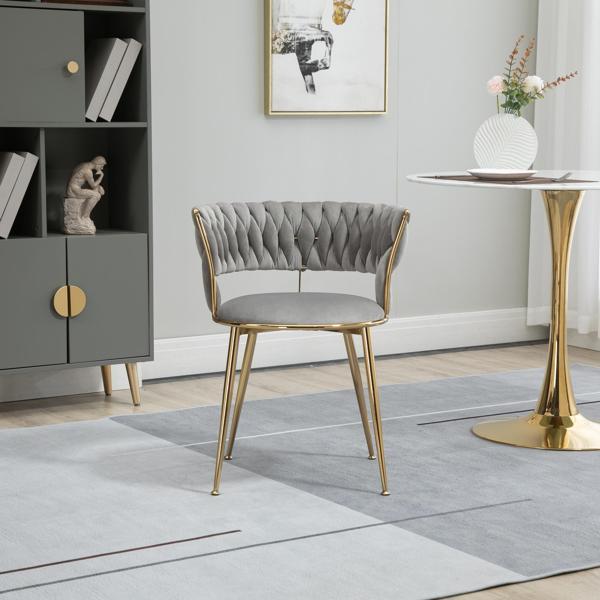 Aurumora Dining Chair - Grey Velvet Upholstery - Golden Metal Legs - Set of 2 - CAB1240