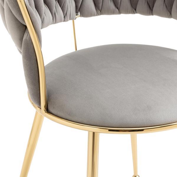 Aurumora Dining Chair - Grey Velvet Upholstery - Golden Metal Legs - Set of 2 - CAB1240