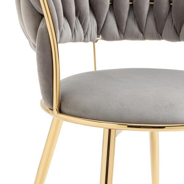 Aurumora Dining Chair - Grey Velvet Upholstery - Golden Metal Legs - Set of 2 - CAB1240