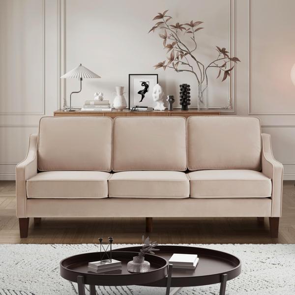 Willowbrook 74" 3 Seater Sofa - Taupe Velvet Fabric Upholstery - Solid Wooden Frame and Legs - CAB1296