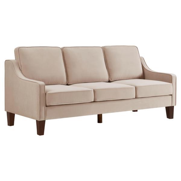 Willowbrook 74" 3 Seater Sofa - Taupe Velvet Fabric Upholstery - Solid Wooden Frame and Legs - CAB1296