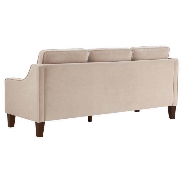 Willowbrook 74" 3 Seater Sofa - Taupe Velvet Fabric Upholstery - Solid Wooden Frame and Legs - CAB1296