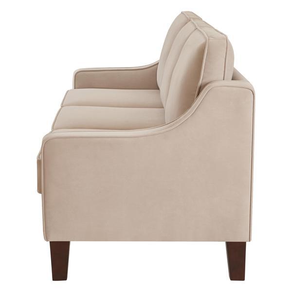 Willowbrook 74" 3 Seater Sofa - Taupe Velvet Fabric Upholstery - Solid Wooden Frame and Legs - CAB1296