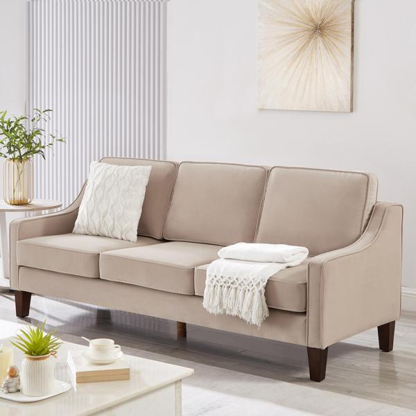 Willowbrook 74" 3 Seater Sofa - Taupe Velvet Fabric Upholstery - Solid Wooden Frame and Legs - CAB1296