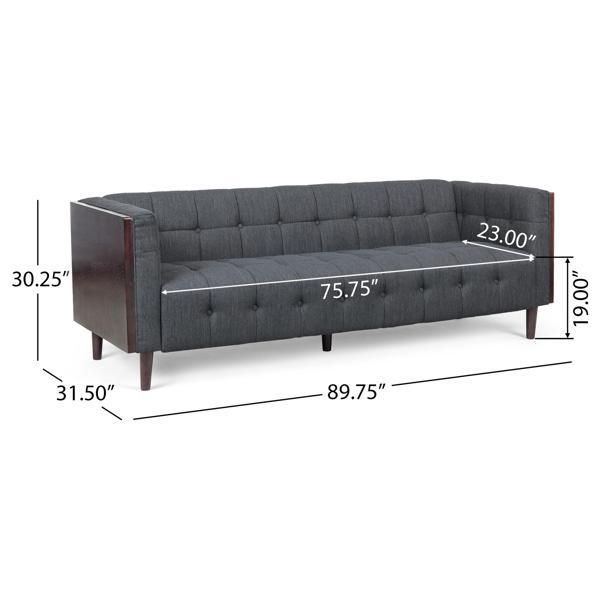 Peakview 89" 3 Seater Sofa - Charcoal Fabric - Rubberwood Frame - CAB1372