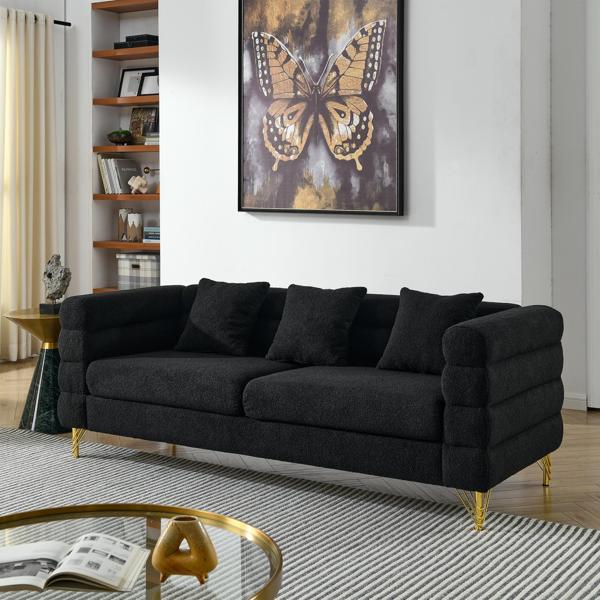 Ixalan 81" Sectional Sofa - 3 Seater Reversible - Black Teddy Fabric - CAB1582