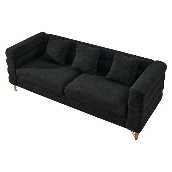 Ixalan 81" Sectional Sofa - 3 Seater Reversible - Black Teddy Fabric - CAB1582