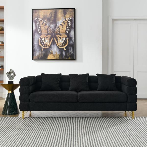 Ixalan 81" Sectional Sofa - 3 Seater Reversible - Black Teddy Fabric - CAB1582