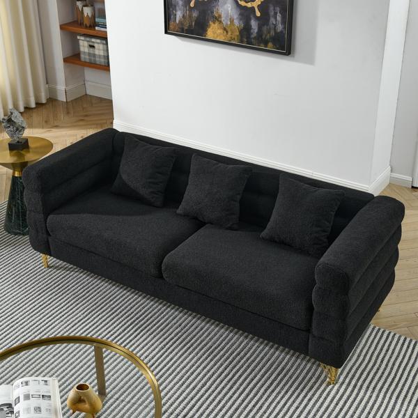 Ixalan 81" Sectional Sofa - 3 Seater Reversible - Black Teddy Fabric - CAB1582