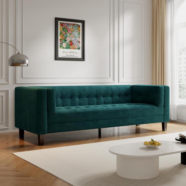 Nelson 3 Seater Sofa - Frosty Green Velvet Fabric - Solid Eucalyptus Wood Frame and Legs - CAB1668