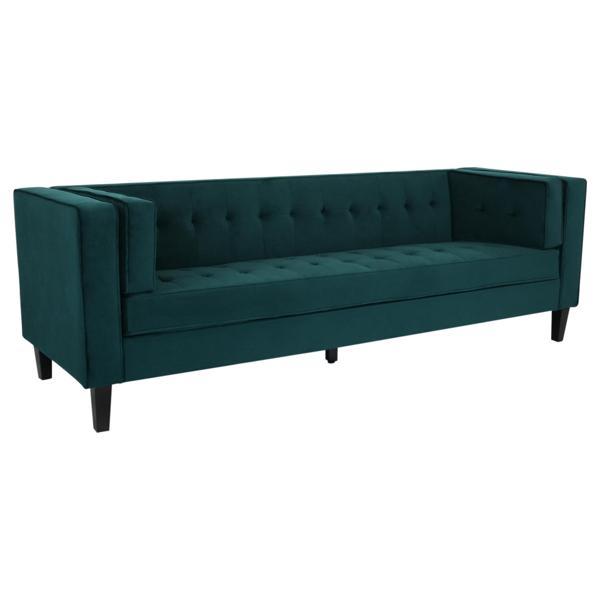 Nelson 3 Seater Sofa - Frosty Green Velvet Fabric - Solid Eucalyptus Wood Frame and Legs - CAB1668