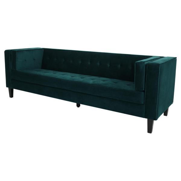 Nelson 3 Seater Sofa - Frosty Green Velvet Fabric - Solid Eucalyptus Wood Frame and Legs - CAB1668