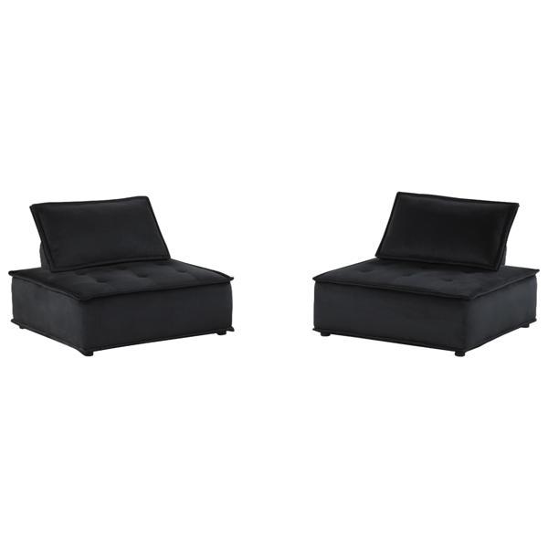 Kyneton Armless Lounge Chair- Black Velvet - Black Plastic Leg - Set of 2