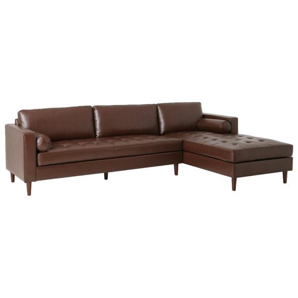 Spokane 109 Sectional Sofa Bed with Chaise Lounge - Light Brown Polyurethane - Birch Wood Legs - CAB2086