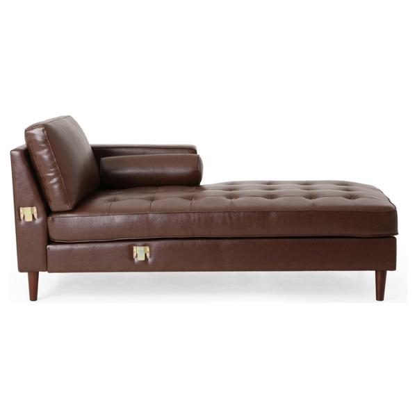 Spokane 109 Sectional Sofa Bed with Chaise Lounge - Light Brown Polyurethane - Birch Wood Legs - CAB2086