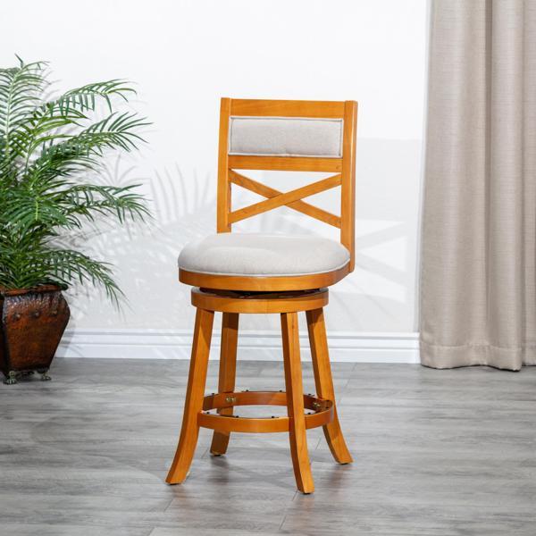 Vynaria 24" Counter Height X-Back Swivel Stool - Natural Finish - Beige Fabric Seat - CAB2286