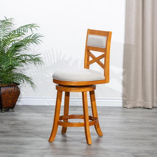 Vynaria 24" Counter Height X-Back Swivel Stool - Natural Finish - Beige Fabric Seat - CAB2286