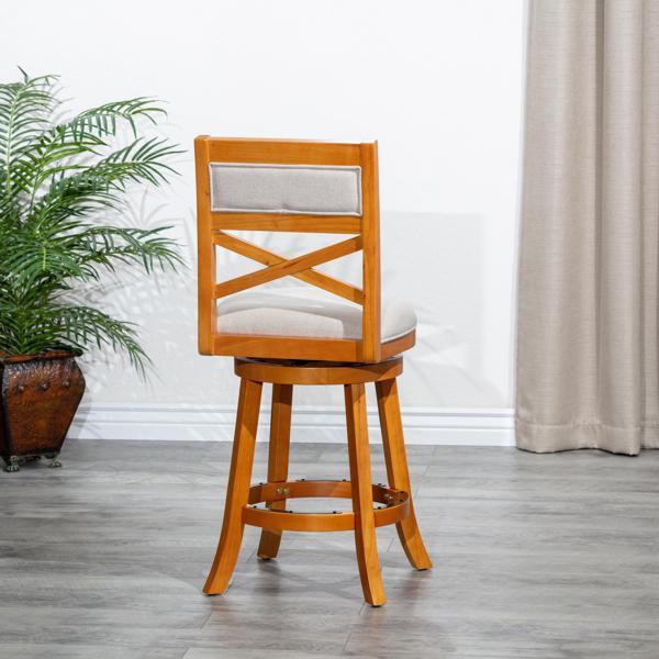 Vynaria 24" Counter Height X-Back Swivel Stool - Natural Finish - Beige Fabric Seat - CAB2286