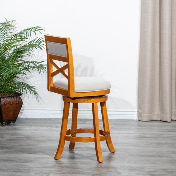 Vynaria 24" Counter Height X-Back Swivel Stool - Natural Finish - Beige Fabric Seat - CAB2286