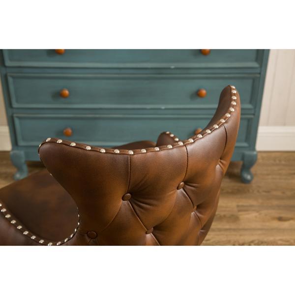 Victorville Tufted Button Back Barrel Chair with Nailhead - Brown - Espresso Finish Legs - CAB2501