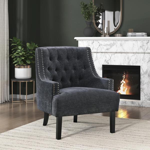 Orchard Accent Chair - Black Chenille Upholstery - Nailhead Trim - CAB2519