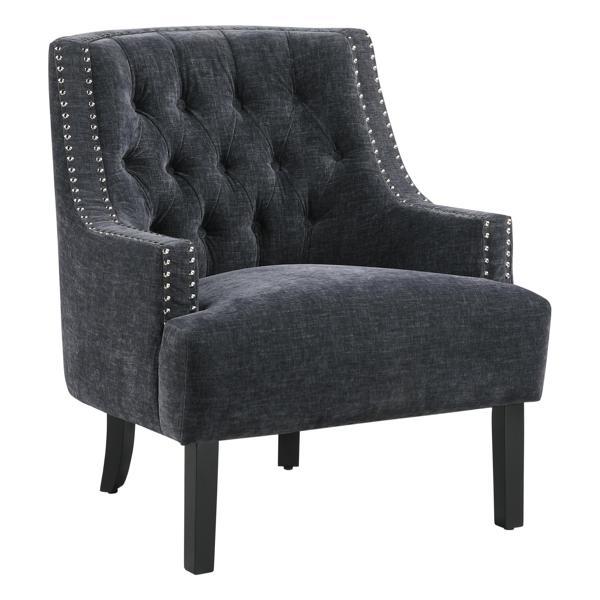 Orchard Accent Chair - Black Chenille Upholstery - Nailhead Trim - CAB2519