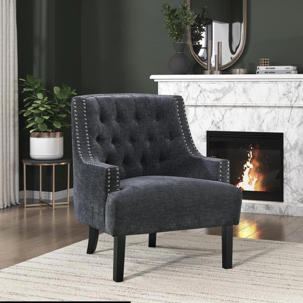 Orchard Accent Chair - Black Chenille Upholstery - Nailhead Trim - CAB2519