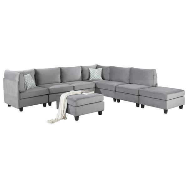 Flare 120" Gray Velvet 8-Piece Modular Sectional Sofa