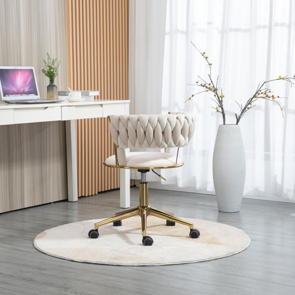 Vitalix Office Desk Chair - Ivory Velvet - Golden Legs - Adjustable Swivel - CAB2818