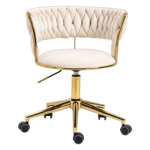 Vitalix Office Desk Chair - Ivory Velvet - Golden Legs - Adjustable Swivel - CAB2818