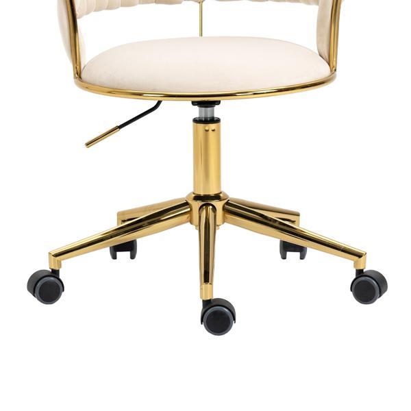 Vitalix Office Desk Chair - Ivory Velvet - Golden Legs - Adjustable Swivel - CAB2818