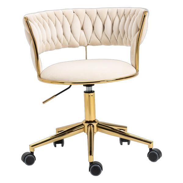 Vitalix Office Desk Chair - Ivory Velvet - Golden Legs - Adjustable Swivel - CAB2818