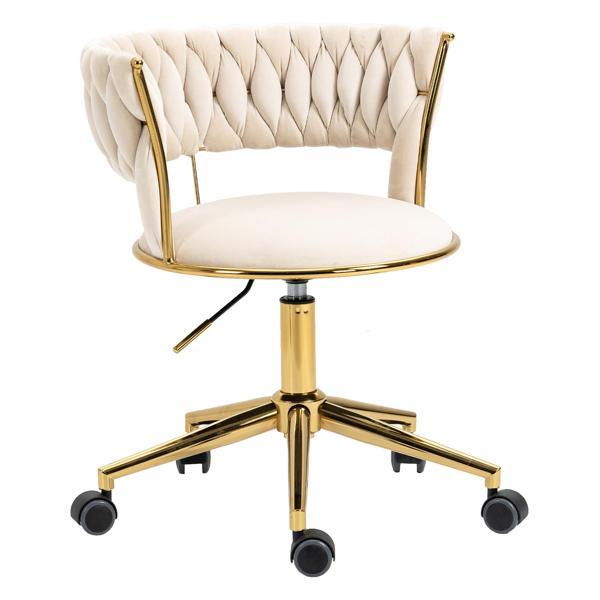 Vitalix Office Desk Chair - Ivory Velvet - Golden Legs - Adjustable Swivel - CAB2818