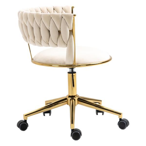 Vitalix Office Desk Chair - Ivory Velvet - Golden Legs - Adjustable Swivel - CAB2818