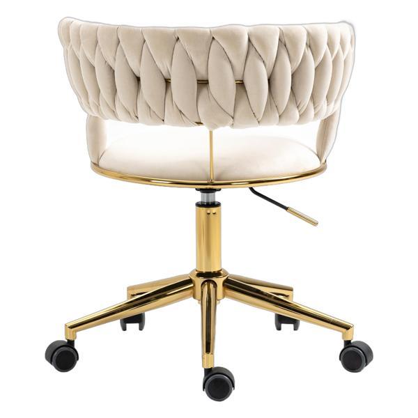 Vitalix Office Desk Chair - Ivory Velvet - Golden Legs - Adjustable Swivel - CAB2818