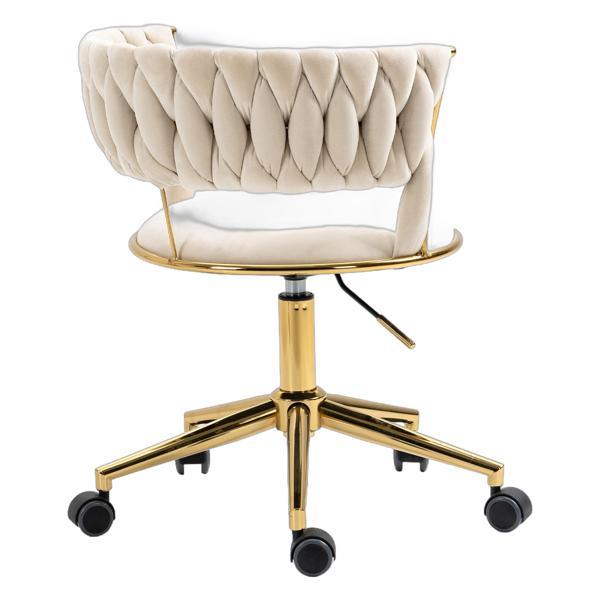 Vitalix Office Desk Chair - Ivory Velvet - Golden Legs - Adjustable Swivel - CAB2818