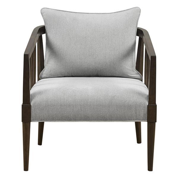 Skyhaven Accent Armchair with Removable Back Pillow - Light Grey Fabric - Mocha Finish Frame and Legs