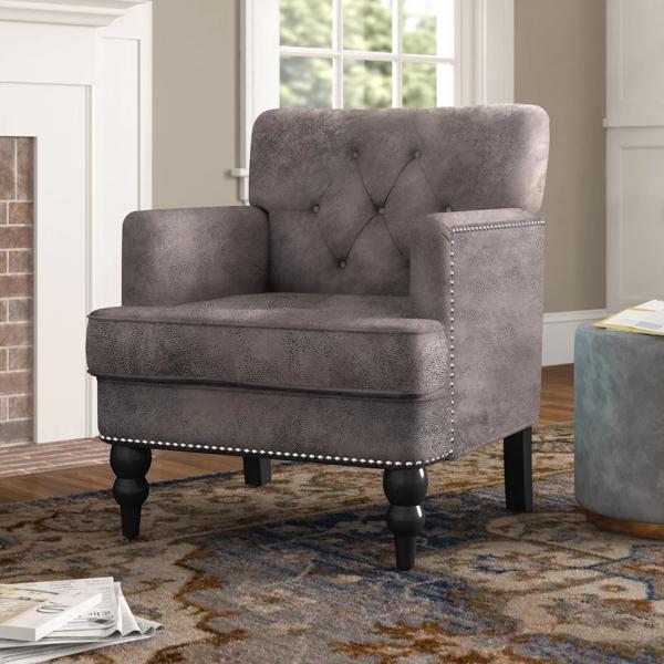 Ridgeview Accent Chair - Harrison Tufted Club - Greyish Brown Microfiber - Dark Brown Birch Legs - CAB2955