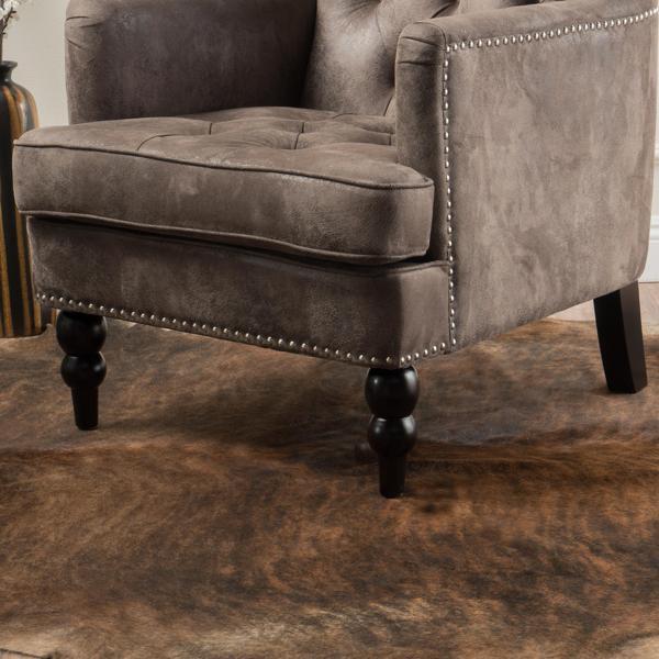 Ridgeview Accent Chair - Harrison Tufted Club - Greyish Brown Microfiber - Dark Brown Birch Legs - CAB2955