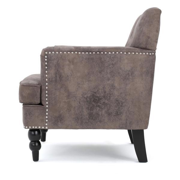 Ridgeview Accent Chair - Harrison Tufted Club - Greyish Brown Microfiber - Dark Brown Birch Legs - CAB2955