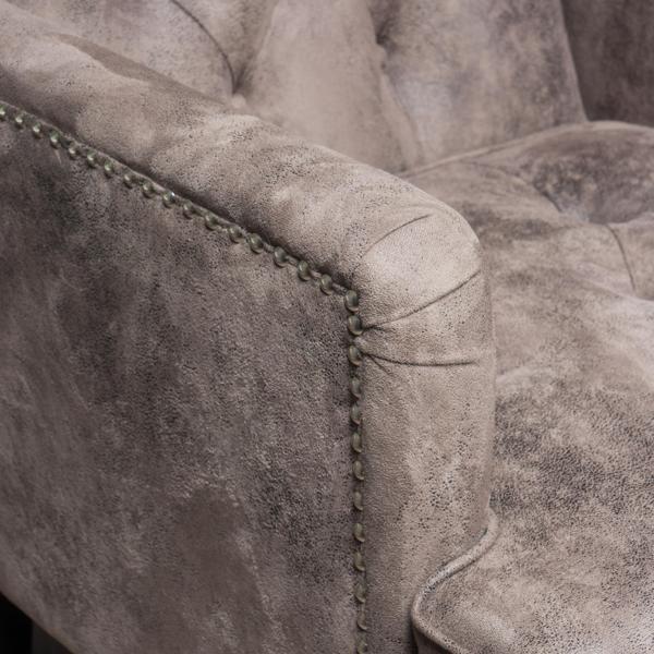 Ridgeview Accent Chair - Harrison Tufted Club - Greyish Brown Microfiber - Dark Brown Birch Legs - CAB2955