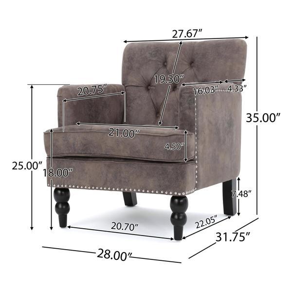 Ridgeview Accent Chair - Harrison Tufted Club - Greyish Brown Microfiber - Dark Brown Birch Legs - CAB2955