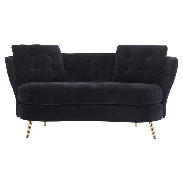 Soranda 64" Loveseat - Black Polyester Fabric - Golden Metal Legs