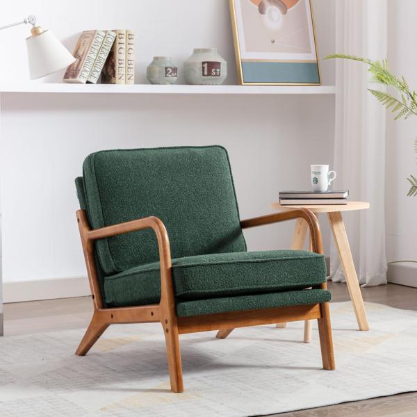 Hortensia Accent Chair - Emerald Boucle - Teak Color Rubber Wood Legs - CAB3486