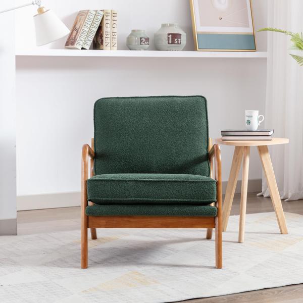 Hortensia Accent Chair - Emerald Boucle - Teak Color Rubber Wood Legs - CAB3486